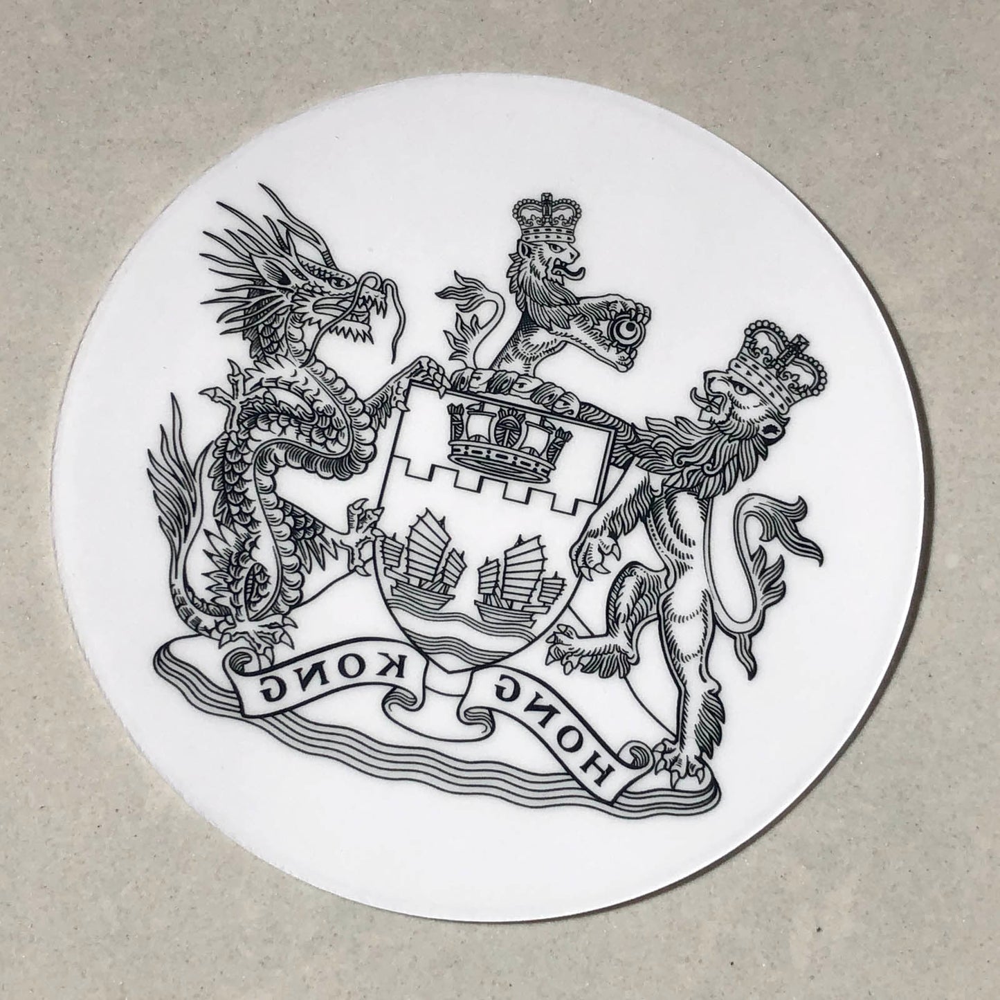 瑕疵品 香港紋章 黑線透明版 靜電吸附 Coat of Arms Static Cling 🇹🇼 Made in Taiwan